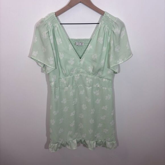 Abercrombie & Fitch Green Floral Ruffle Mini Dress Smocked Back Medium - Picture 3 of 13